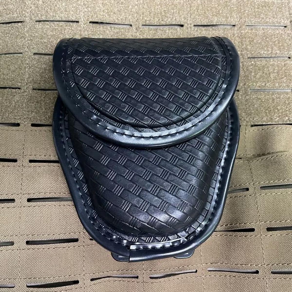 ROCOTACTICAL Hidden Snap Single handcuff case w/360 Degree Rotating Belt Clip, Basketweave Single Cuff Case for Law Enforcement