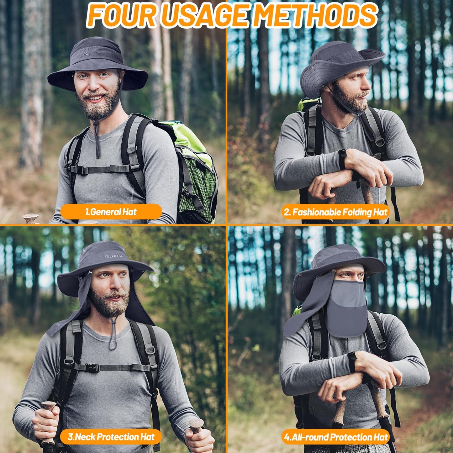 Fishing Hat for Men & Women, Outdoor UV Sun Protection Wide Brim Safari Hat with Face Cover & Neck Flap for Hiking Hats