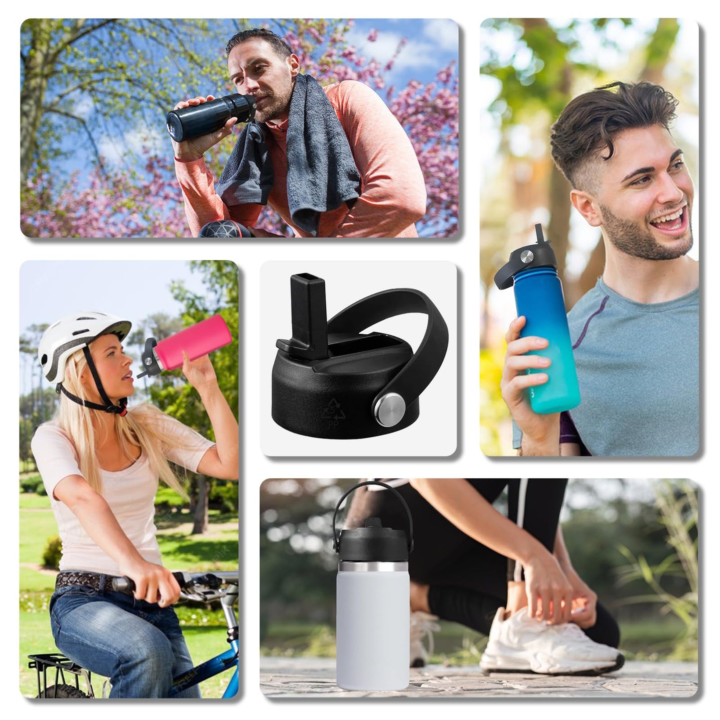 Straw Lid for Hydro Flask, Lids with Straw Compatible with Hydro Flask Wide Mouth 12/18/20/32/40 oz Water Bottles, Leak-Proof Drinking Cap with Replacement Straw, Durable Sport Bottle Lid Accessories