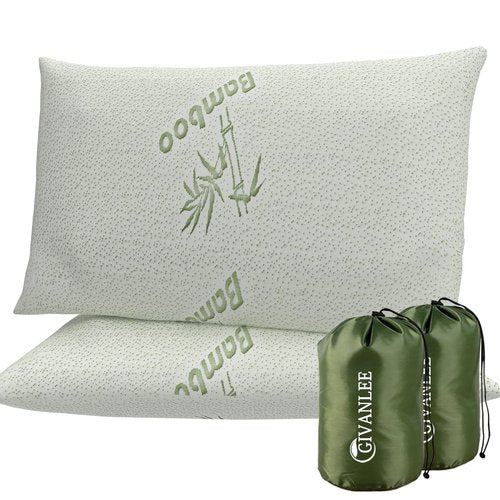 GIVANLEE Camping Pillow for Sleeping 2 Pack,Travel Pillow Compact Filled in Shredded Memory Foam,Portable with Storage Bag,Soft Cover,Small Pillow for Camp Backpacking Hiking Gear&Accessories