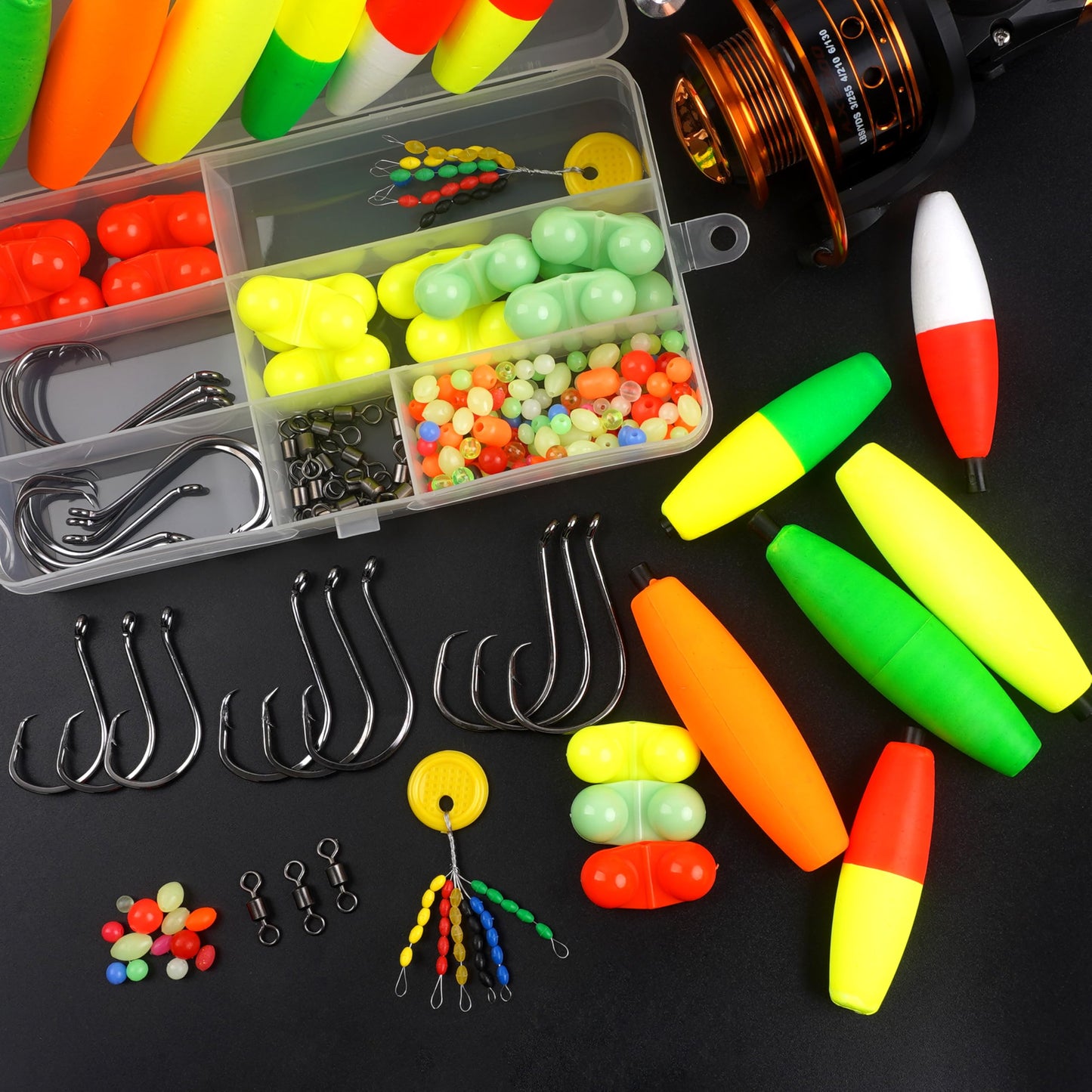 AGOOL Catfishing Tackle Making Kit Catfish Rig Accessories 124PCS Catfish Tackle with Catfish Floats Catfish Hooks Bobber Stoppers Swivels Fishing Rattle Bells Fishing Beads Santee Cooper Rig