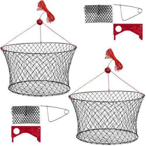 QualyQualy 2Pcs Collapsible Crab Net Kit with Crab Gauge & Bait Clip - Saltwater/Freshwater Crabbing Trap for Crabs - Galvanized Steel Ring, Portable Design for Pier, Dock, Family Crabbing 24"x20"x12"