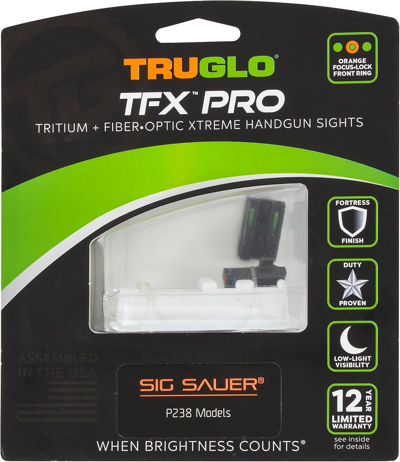 Truglo TFX PRO Night Sight for Handguns - Glowing Tritium & Fiber Optic, Compact & Durable
