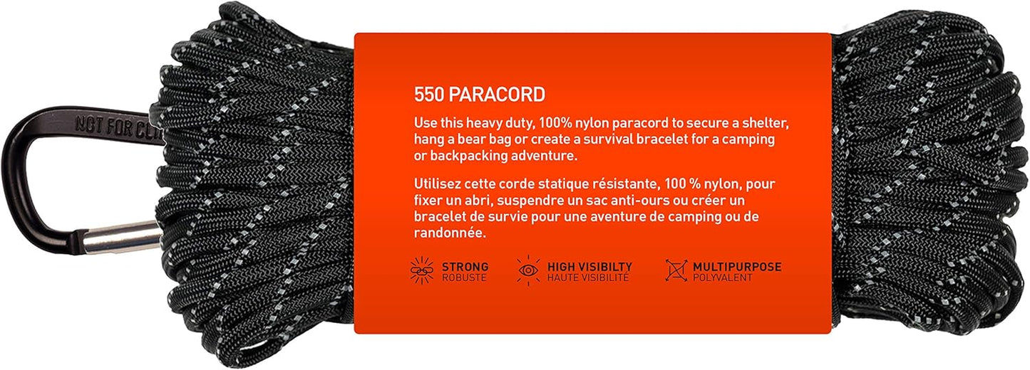 Gear AID 550 Paracord and Carabiner, 7 Strand Utility Cord for Camping and Survival