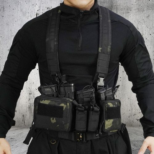 SIVIGEAR Adjustable Tactical Chest Rig with Detachable GP Pouch, 9mm/5.56 Mag Pouch, H-Harness - Durable, Comfortable