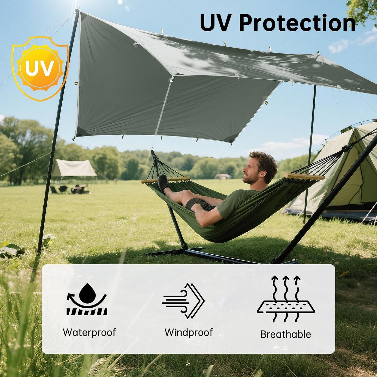 FREE SOLDIER Waterproof Portable Tarp Multifunctional Outdoor Camping Traveling Awning Backpacking Tarp Shelter Rain (Brown 10×10.5ft)