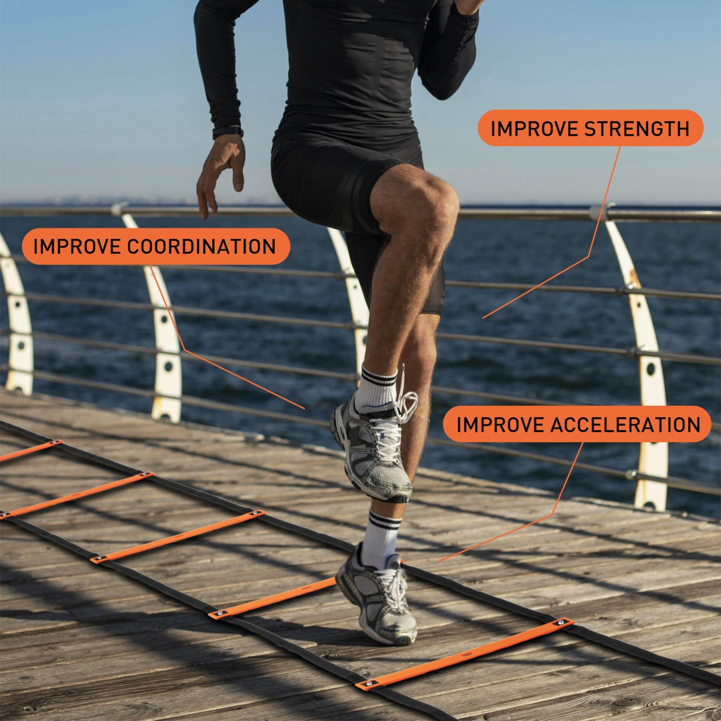 Athletivi Agility Training Equipment Set for Proffesional Training, Adults, Youth & Kids. Soccer & Footbal Training Set with Fixed-Rung Ladder - Enhance Speed, Power & Strength. (Orange Ladder)