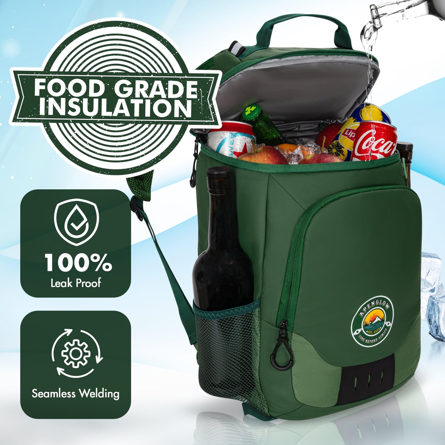 Apenglow Backpack Cooler – Leakproof Cooler Bag – Waterproof Holds 24 Cans