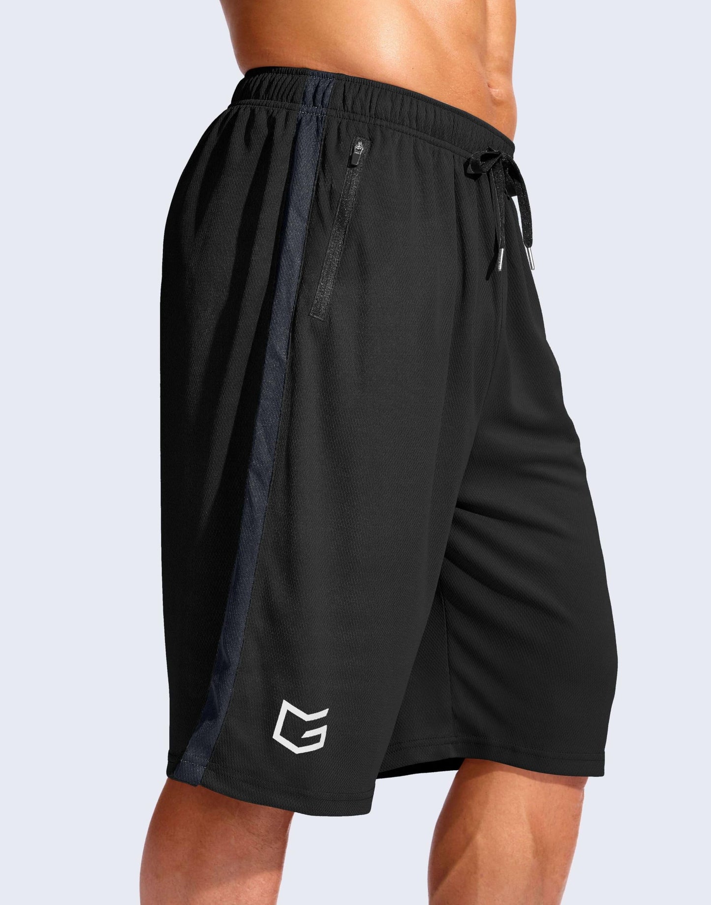 G Gradual Men's 11" Long Basketball Shorts with Zipper Pockets Drawstring Mesh Lightweight Gym Athletic Shorts for Men(Black,XL)