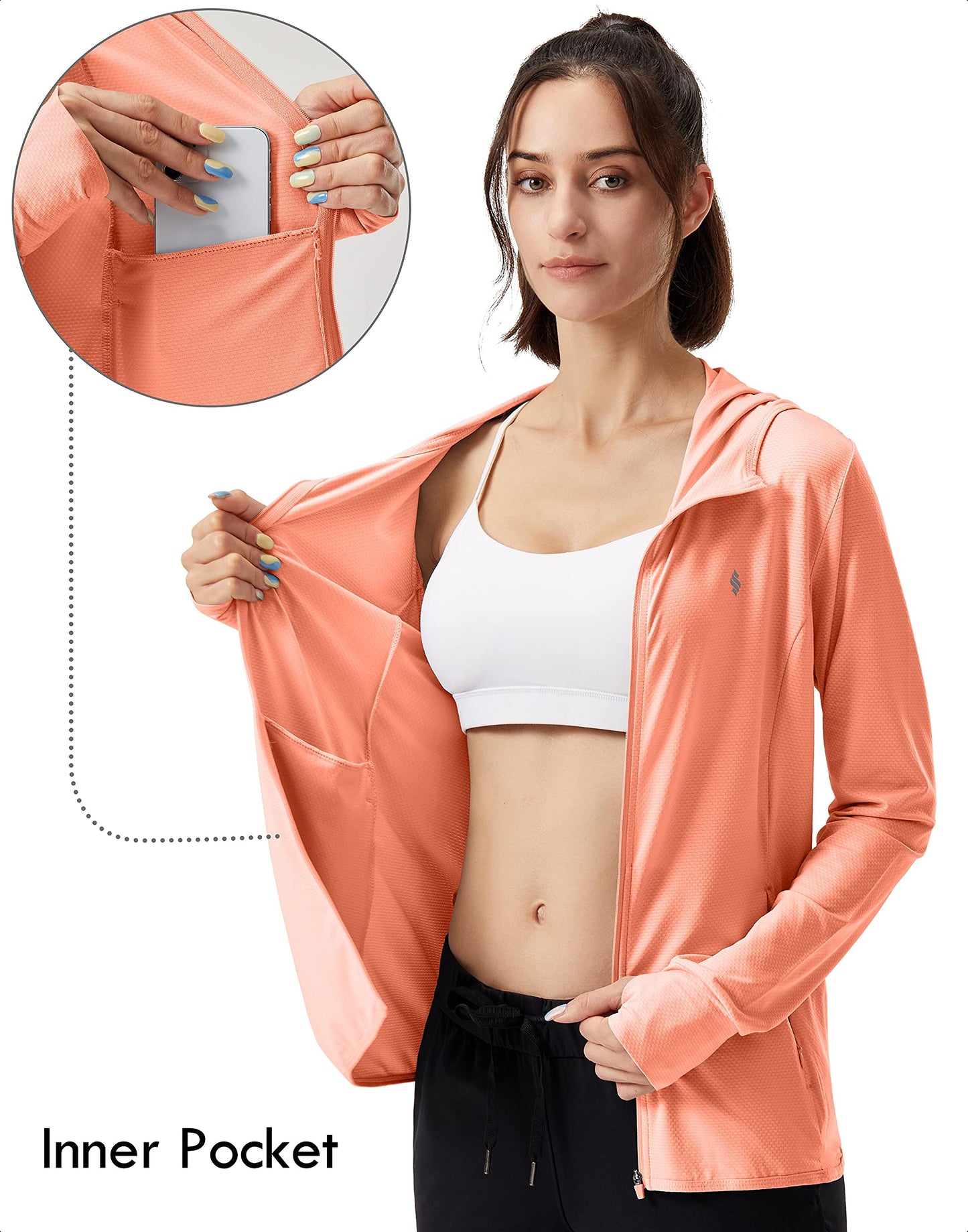 Soothfeel Women's UPF 50+ Sun Protection Hoodie Jacket Lightweight Long Sleeve Sun Shirt for Women with Pocket Hiking Outdoor
