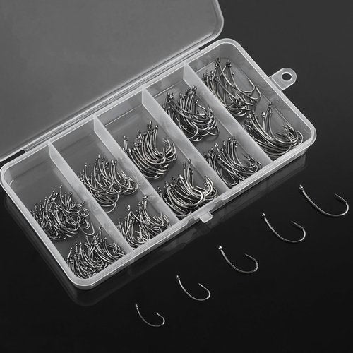 Barbless Fishing Hooks, 250/300pcs Carp Fishing Fly Tying Hooks Trout Circle Curve Shank Crank Carp Hair Bait Rigs for Freshwater Saltwater