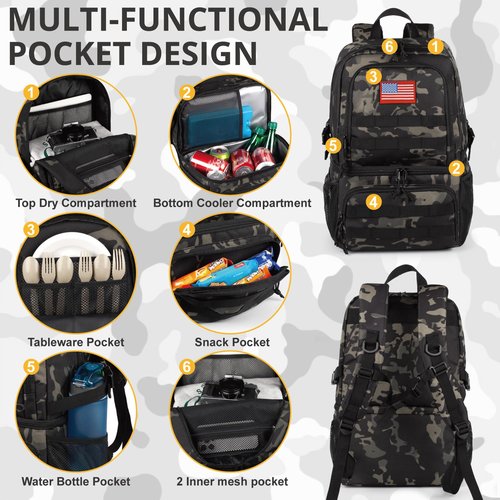 Tactical Double Deck Cooler Backpack for Men,Large Lunch Backpack with 2 Compartment,Soft Cooler Bag Water-Resistant Leak Proof Cooler Bag Beach Picnic