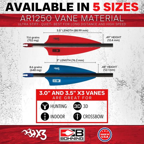 Bohning X3 Vane, 3", Neon Red, 36pk