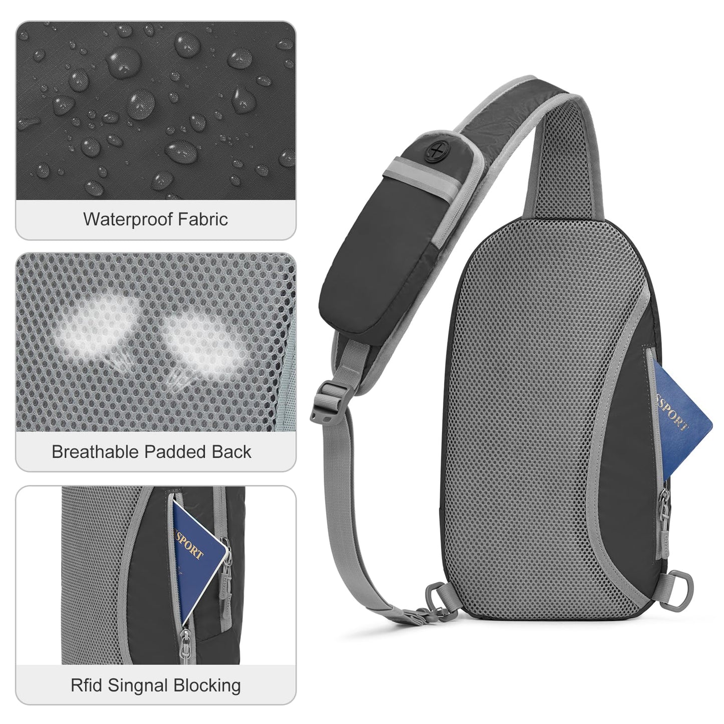 G4Free Sling Bag RFID Blocking Lightweight Crossbody Backpack Chest Shoulder Bag for Travel Sports Running Hiking (Black)