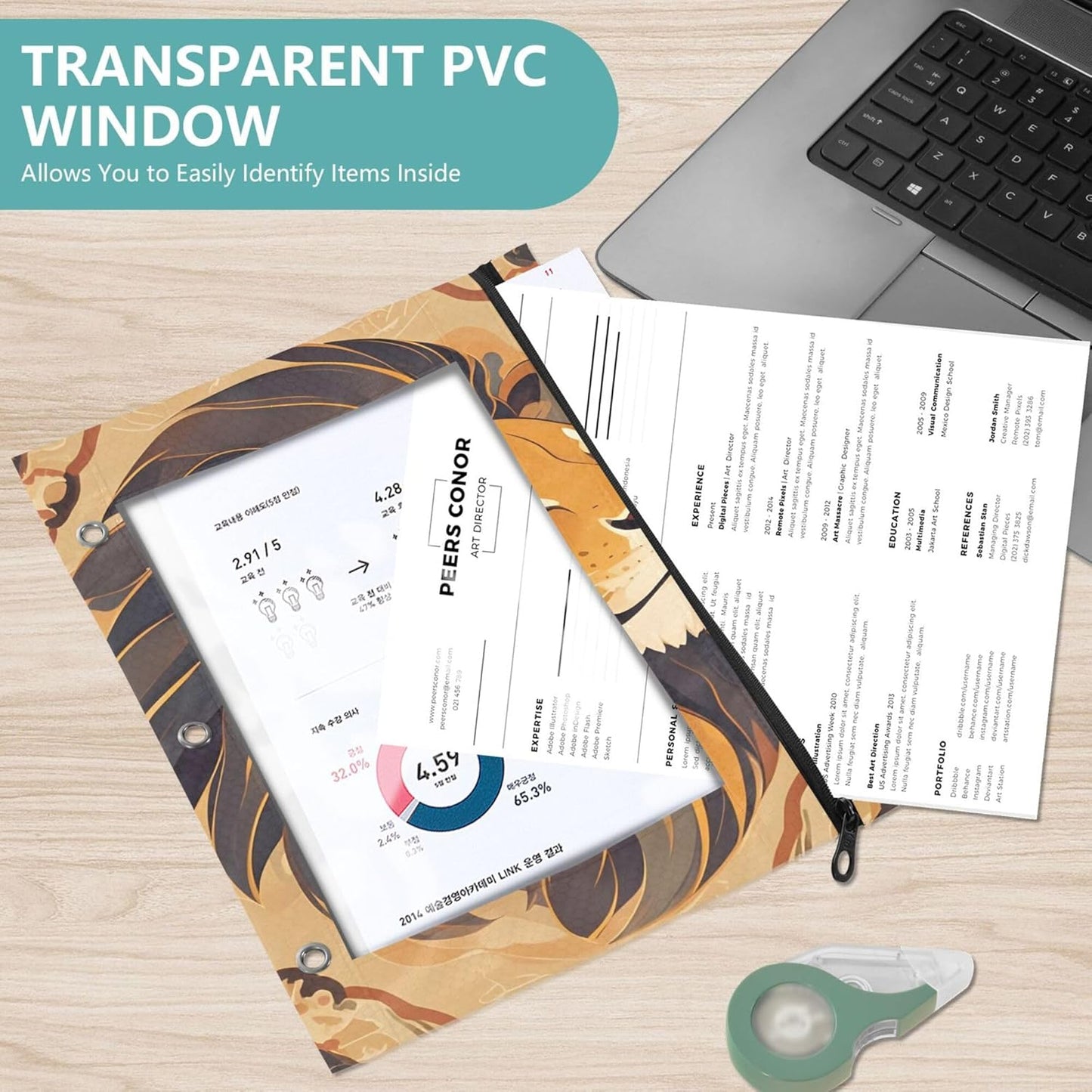 Largemouth Bass Fish 2 Pack 3 Ring Binder Pocket A4 Size Binder Pouches Clear PVC Loose Leaf Folder Sleeves Storage Bags for Files, Documents