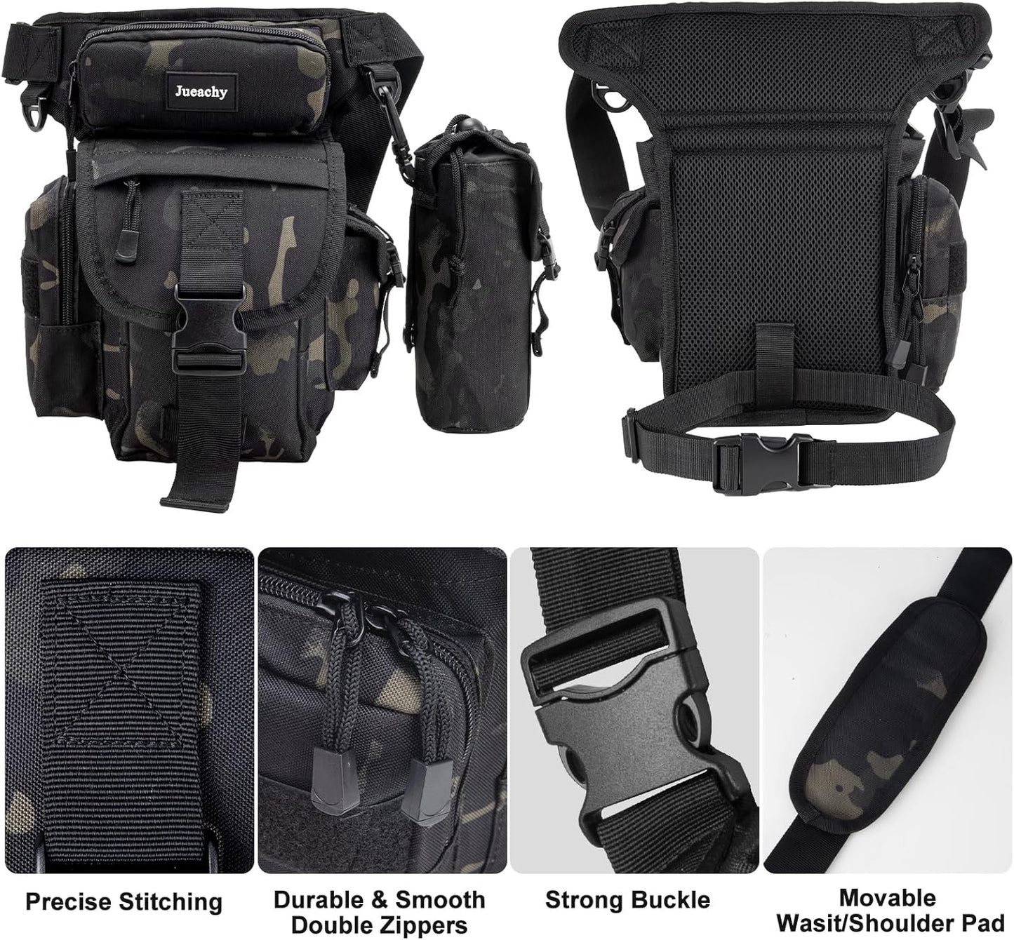 Jueachy Drop Leg Bag for Men Tactical Metal Detecting Thigh Pack with Water Bottle Pouch