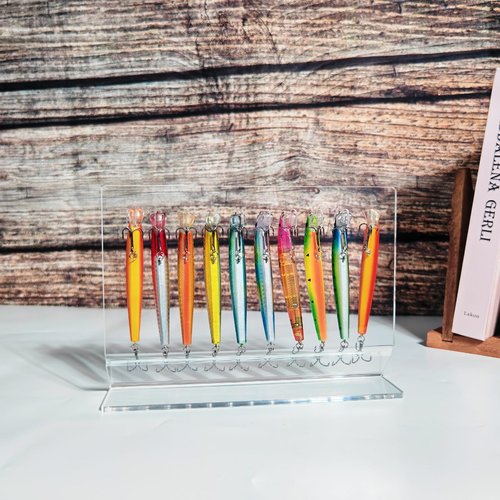 WEIMINLI Clear Fishing Lure Display Stand, Acrylic Lure Stands for 10 Lures Each ,Fishing Lures Kit Set Storage Decoration for Fishing Store Bait and Accessories（2pieces）