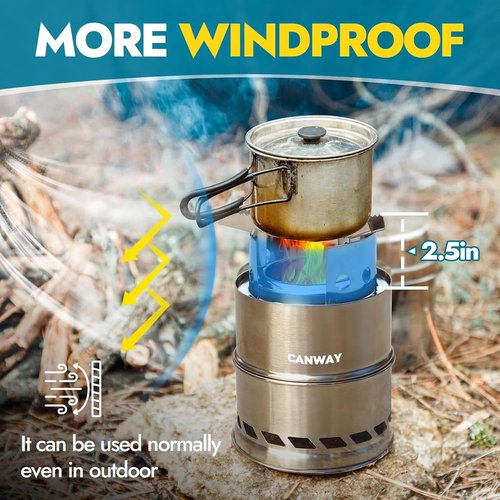 CANWAY Portable Camping Stove Mini Wood Burning Camp Stove for Backpacking Hiking Traveling Survival Cooking Stove Stainless Steel Emergency Folding Camping Stove with Carry Bag