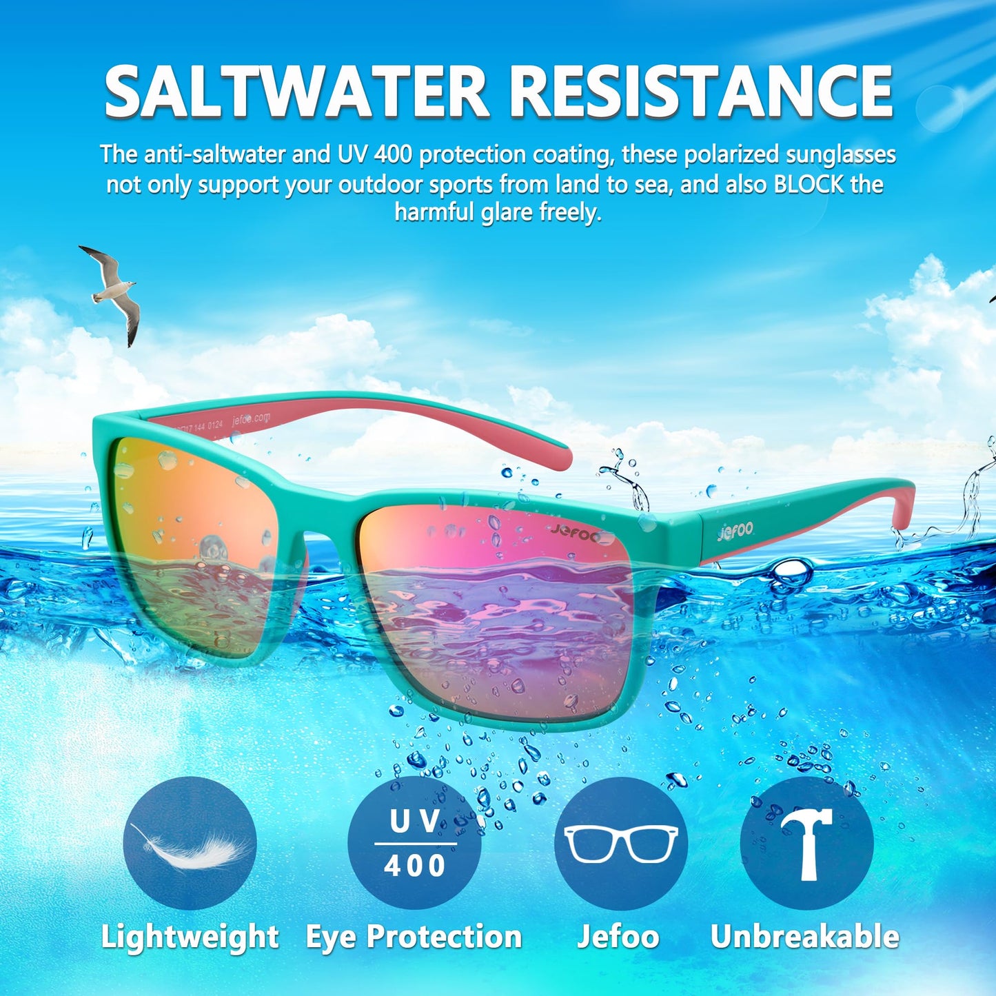 Jefoo Polarized Fishing Sunglasses for Men Women Kayaking Surfing Driving Lightweight Sports Sun Glasses UV Protection