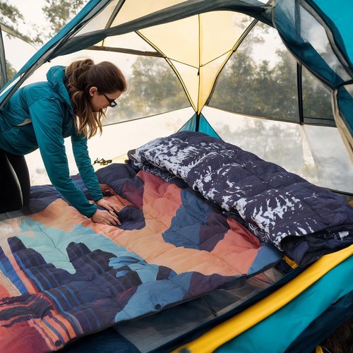 Olivialand Down Camping Blanket, Ultralight Compact Packable Throw with Snaps for Outdoor Indoor, Travel Stadium Concert Picnic Beach, Puffy 650 Fill Down Water-Resistant Quilt (Mountain Sunset)