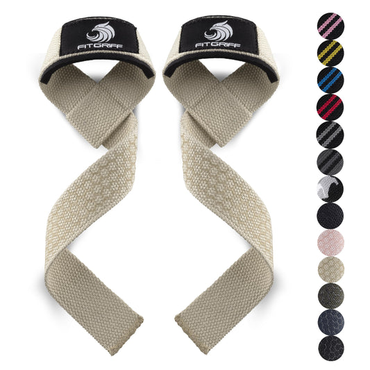 Fitgriff® Lifting Wrist Straps for Weightlifting, Gym, Deadlift, Workout (Made of Premium Cotton & Padded) - Men & Women (Standard, Sand (Silicone-Grip))