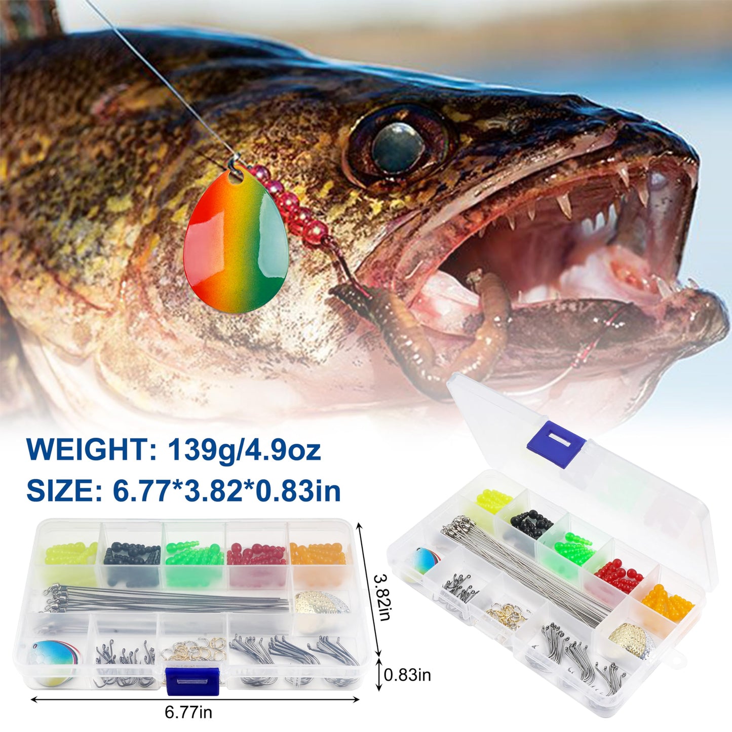 Fishing Lure Making Kit 165pcs DIY Spinner Bait Making Kit Includes Colorado Blades Hooks Stacked Fishing Beads for Fishing Rigs Walleye Rigs Trolling Rigs Crawler Harness Trout Bass Salmon