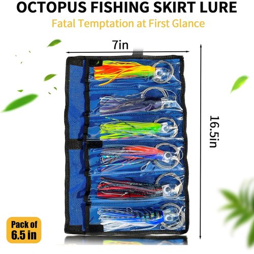 YOTO Trolling Lure Saltwater,6.5 inch 6 pcs Squid Skirted Deep Sea Fishing Lure kit,Tuna,Marlin,Wahoo,Shark,Mahi Trolling Fishing Lures
