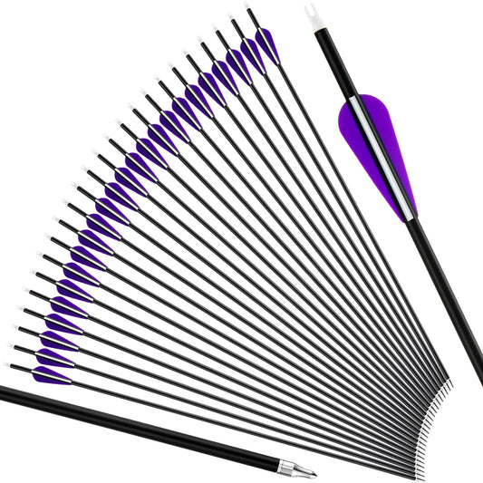 Arrowbash 24 Pcs 31.5 Inch Arrows for Compound Bow Hunting Arrows Carbon Arrows with 3 Inch Plastic Arrow Feathers and Removable Tips 500-600 Spine Archery Target Arrows for Recurve Bow(Purple)