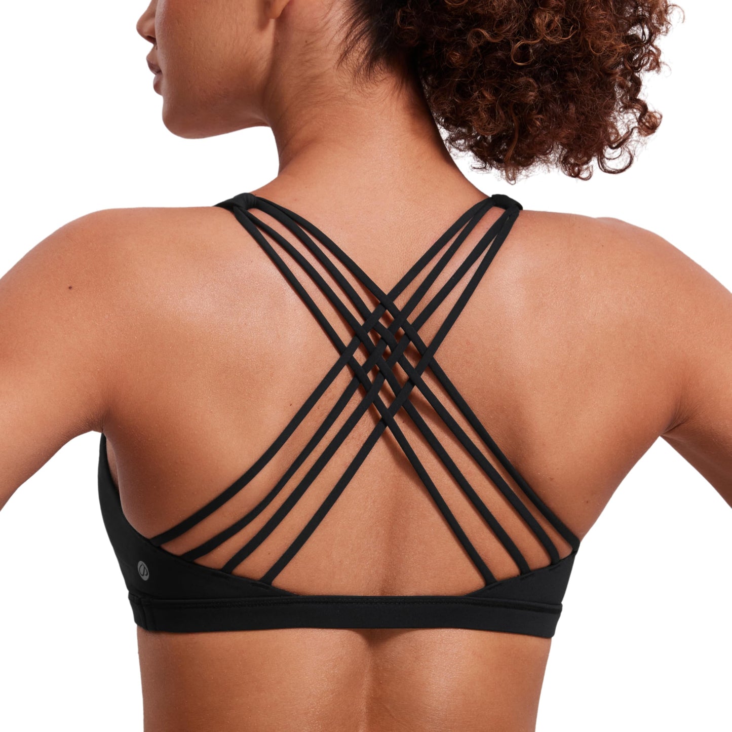 CRZ YOGA Naked Feeling Strappy Sports Bras for Women - Criss Cross Back Wireless Padded Cami Yoga Workout Top Black Small