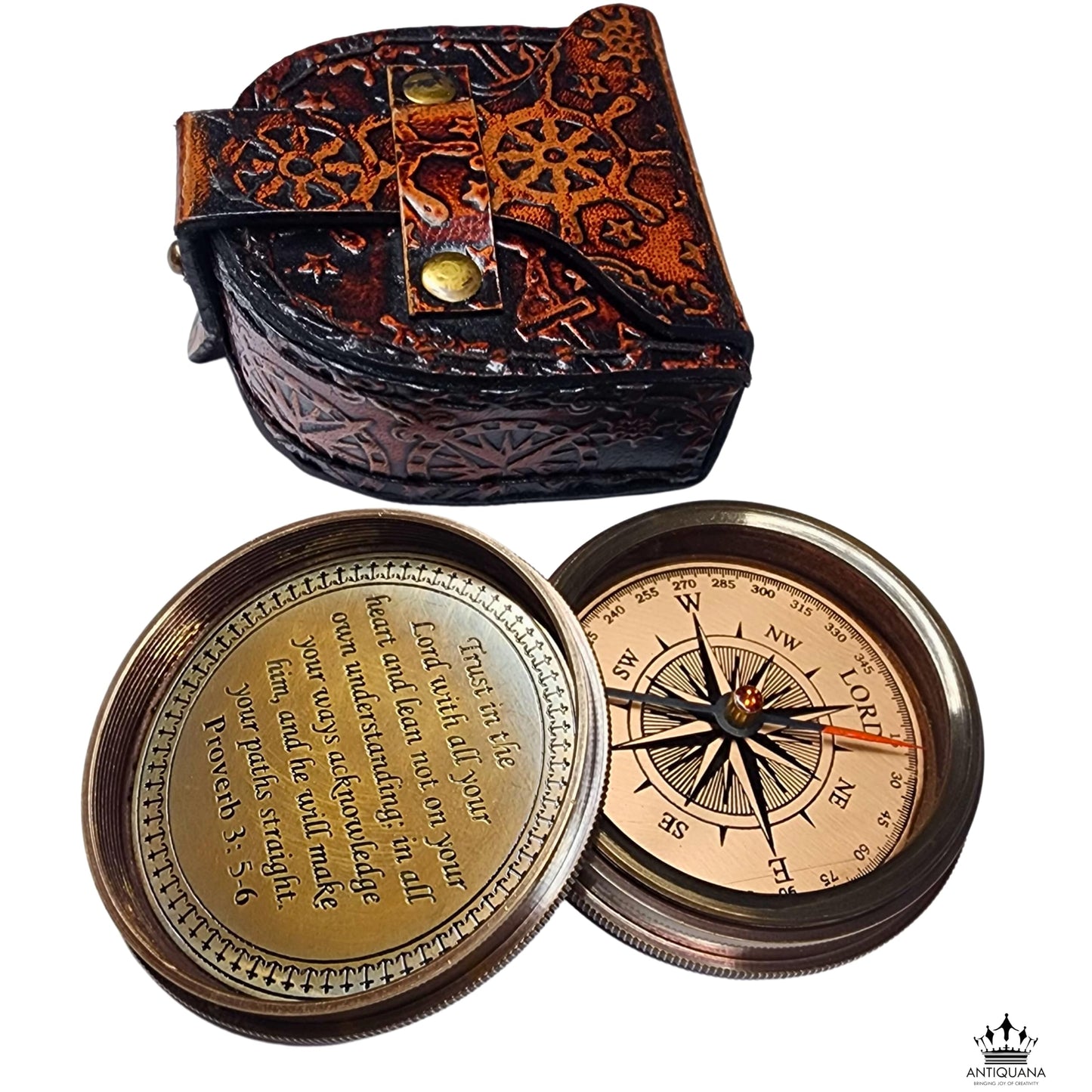 Trust in The Lord with All Your Heart - Proverbs 3:5-6 Quote Engraved Compass with Wooden Box or Leather case, Greeting Card, Gift Compass, Graduation Day Gifts 2025 for Women Men Boys Girls
