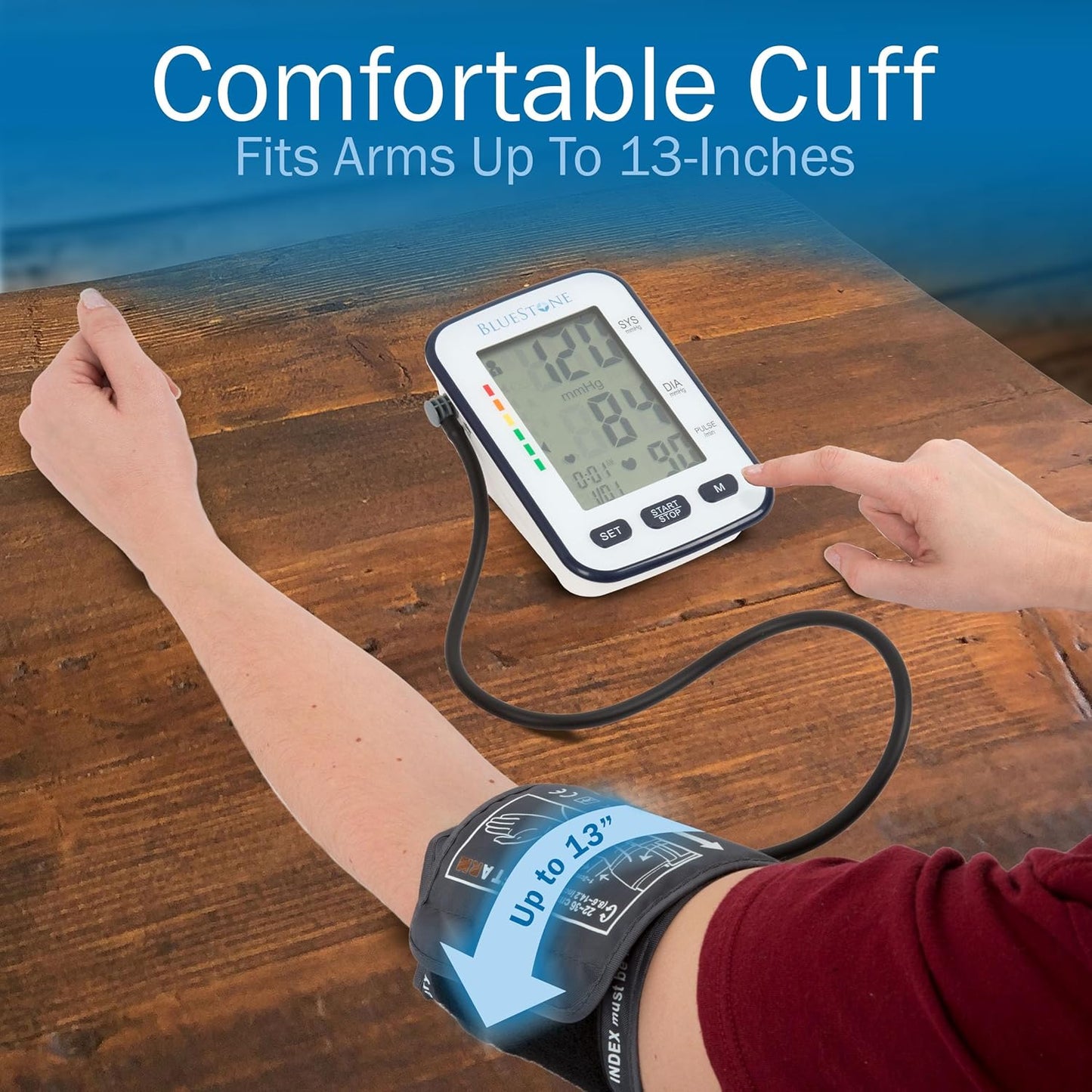 Blood Pressure Cuff - Electronic Digital Upper Arm Heart Monitor with LCD Screen - Personal Health Tracking Device for Hypertension by Bluestone