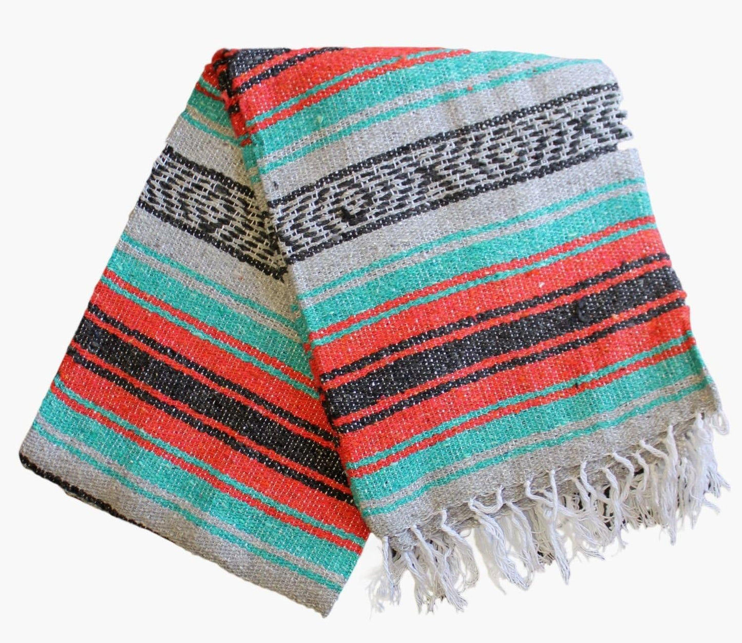 Authentic Del Mex Large Mexican Blanket - Woven Falsa Throw (70"x50") for Beach, Yoga & Outdoor Decor - Pink/Tan