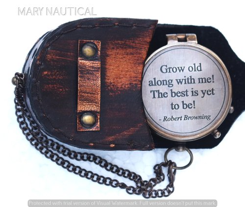 Engraved Brass Compass – Grow Old Along with Me Romantic Gift for Him or Her for Husband, Wife, Couples | Wedding Keepsake