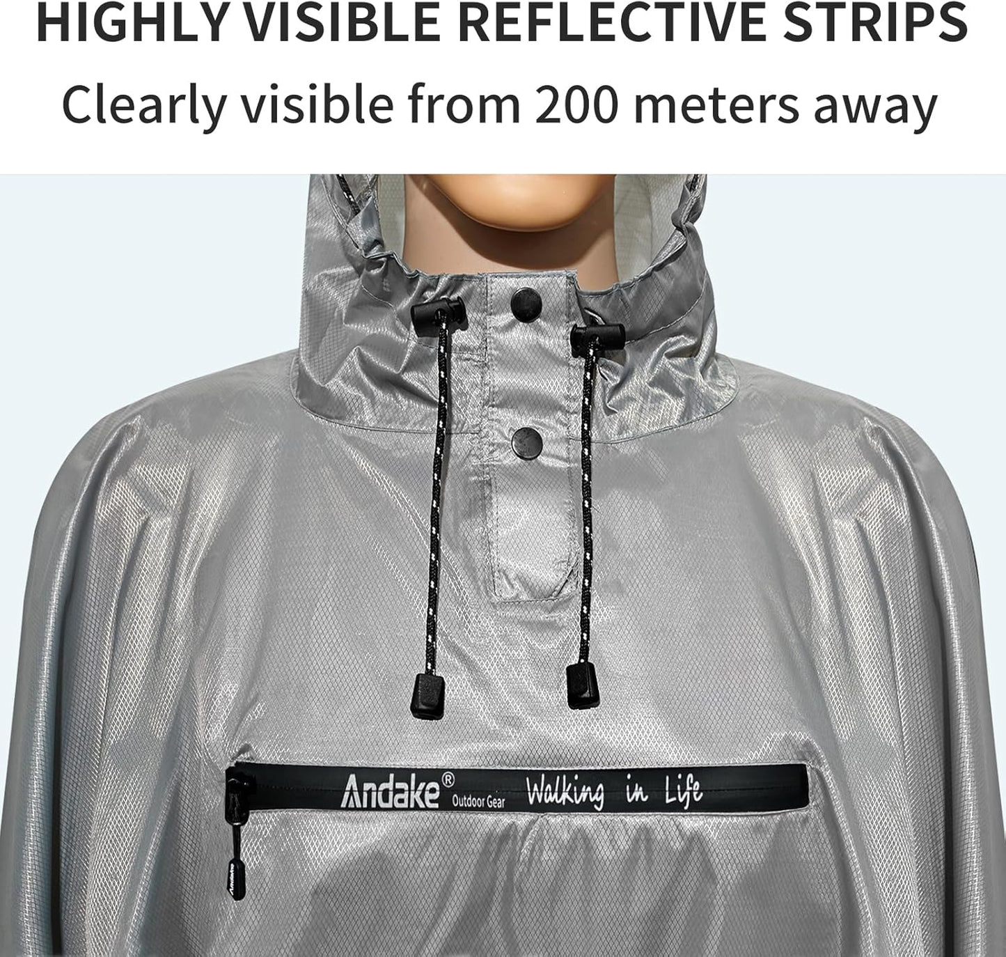 Andake Waterproof Rain Poncho for Adults Unisex,230T Ripstop Polyester,Raincoat Gear with Transparent Viewing Window Outdoors