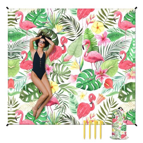 Sharecolor Beach Blanket Waterproof Sandproof - 86x78 Inches Large Flamingo Beach Mat for 4-6 Adults - Lightweight Picnic Blanket - 4 Corner Pockets Camping Blanket for Outdoor Travel Hiking