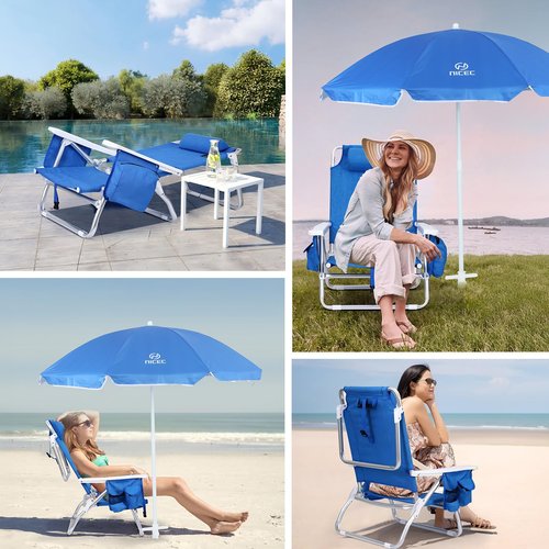 Nice C Blue Backpack Beach Chair with Cooler and Umbrella, Cup Holder for Outdoor, Camping, BBQ, Travel, Picnic