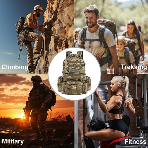 Yusudan Tactical Backpack for Men Women, Large Waterproof Military Backpack Detachable Molle Backpack Army Assault Pack (CP Camo)