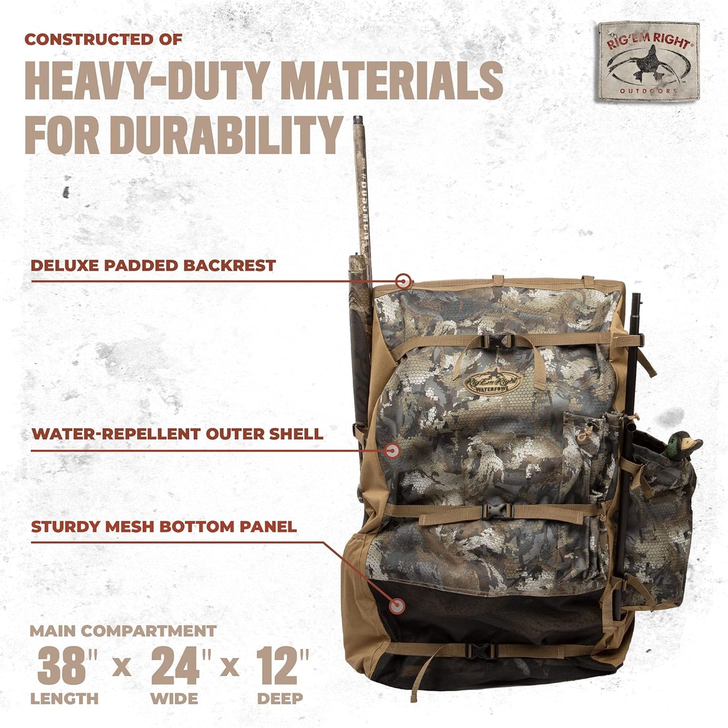 Rig'Em Right Waterfowl Refuge Runner Decoy Duck Hunting Backpack with Deluxe Padded Backrest and Shoulder Straps (Gore Optifade Timber Camo)