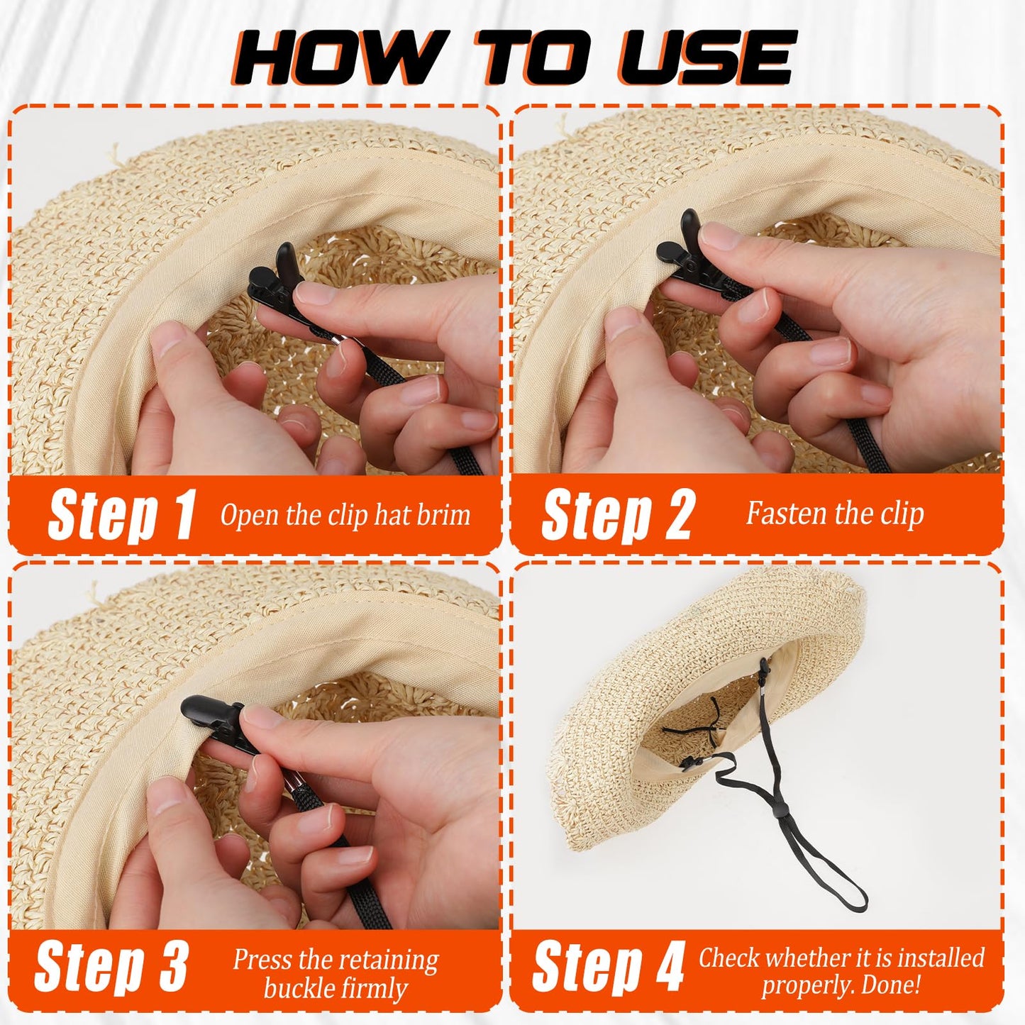 KALIONE 5 Pcs Adjustable Hat Strap Clips Elastic Hats Removable Chin Cord, Windproof Hat Strap Clips Anti-Lost Cap Strap Clips for Golfing Boating Fishing Hat Outdoor Black, 6