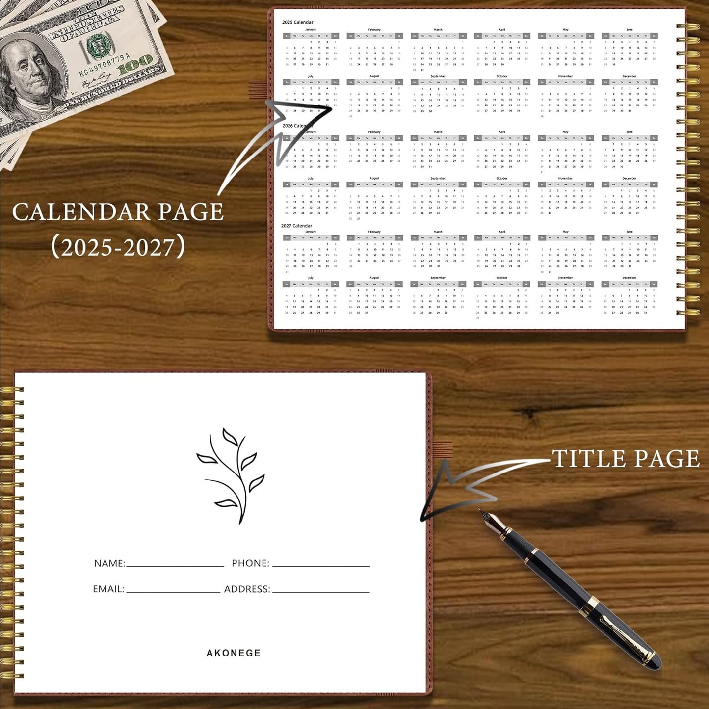 Accounting Ledger Book for Personal & Small Business Bookkeeping, Horizontal Income and Expense Tracker Notebook with Calendar, Hardcover Columnar Log Journal 10.78" x 8", Black