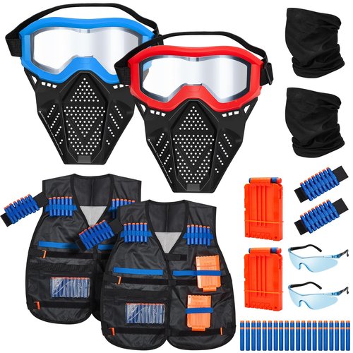 Motionchic 2 Sets Kids Tactical Vest Kit Tactical Mask for Boys Girls Face Protective Shooting Game Party Series