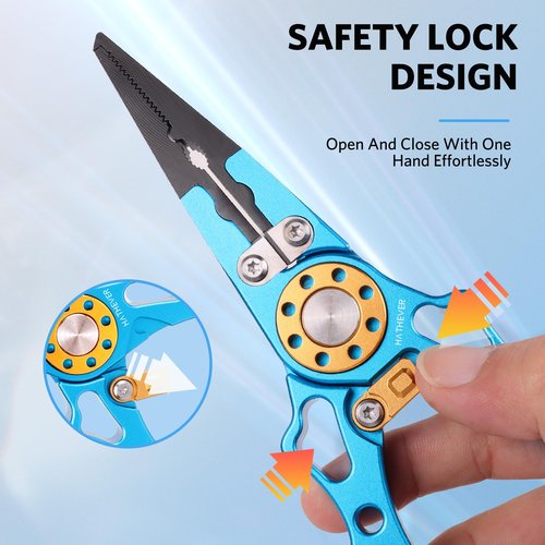 Hathever Saltwater Fishing Pliers, Split Ring & Hook Remover with Tungsten Carbide Cutters, Lockable, Aircraft Aluminum Handle, Sheath & Lanyard, Gifts for Men