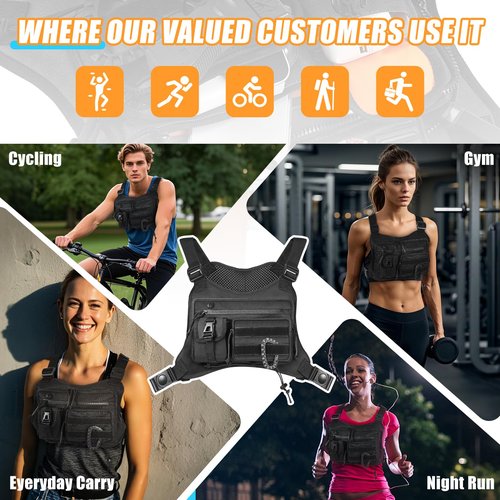 SYLucija Chest Bag for Men,Running Pack Vest for Workouts,Water Resistant Sports Chest Pack For Hiking,Running Phone Holder Extra Storage(Black)