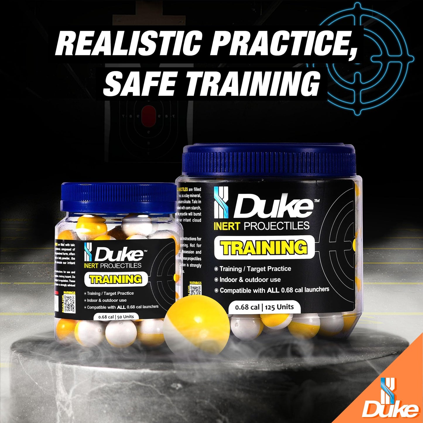 Duke Inert Projectiles - 68 Cal Ammo for Training Guns, Non-Lethal Powder 68 Caliber Projectiles and Self Defense Balls for Kinetic Gun Self Defense, 68 Caliber Rounds for Practice Gun - 50 Count