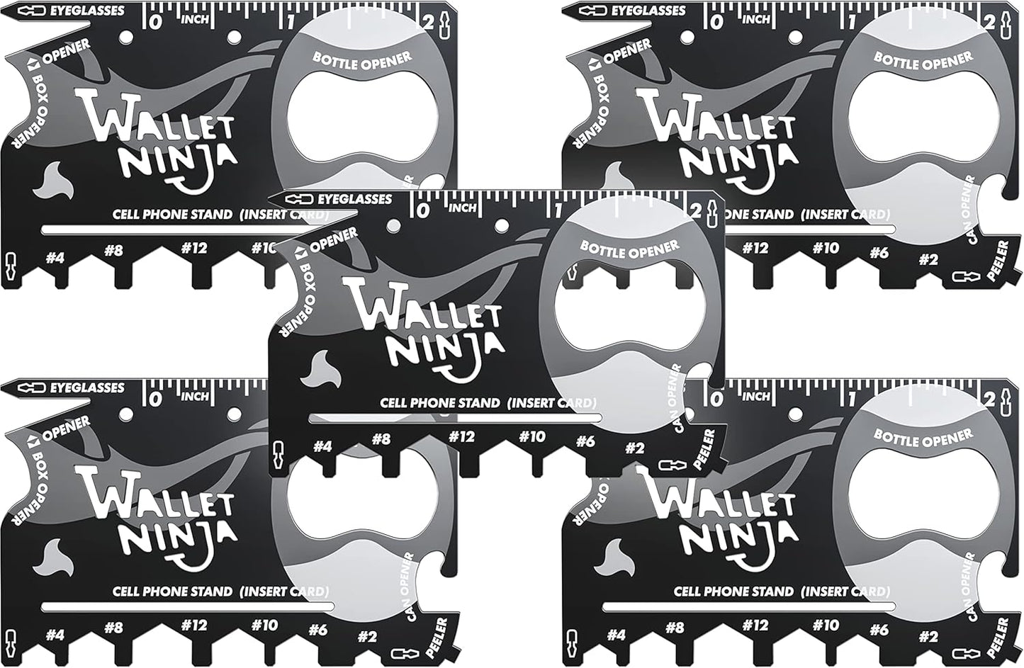 Wallet Ninja Multitool Card – 18 in 1 Credit Card Multi-Tool (Bottle Opener, Can Opener, Screwdrivers, Phone Stand & More) – Black