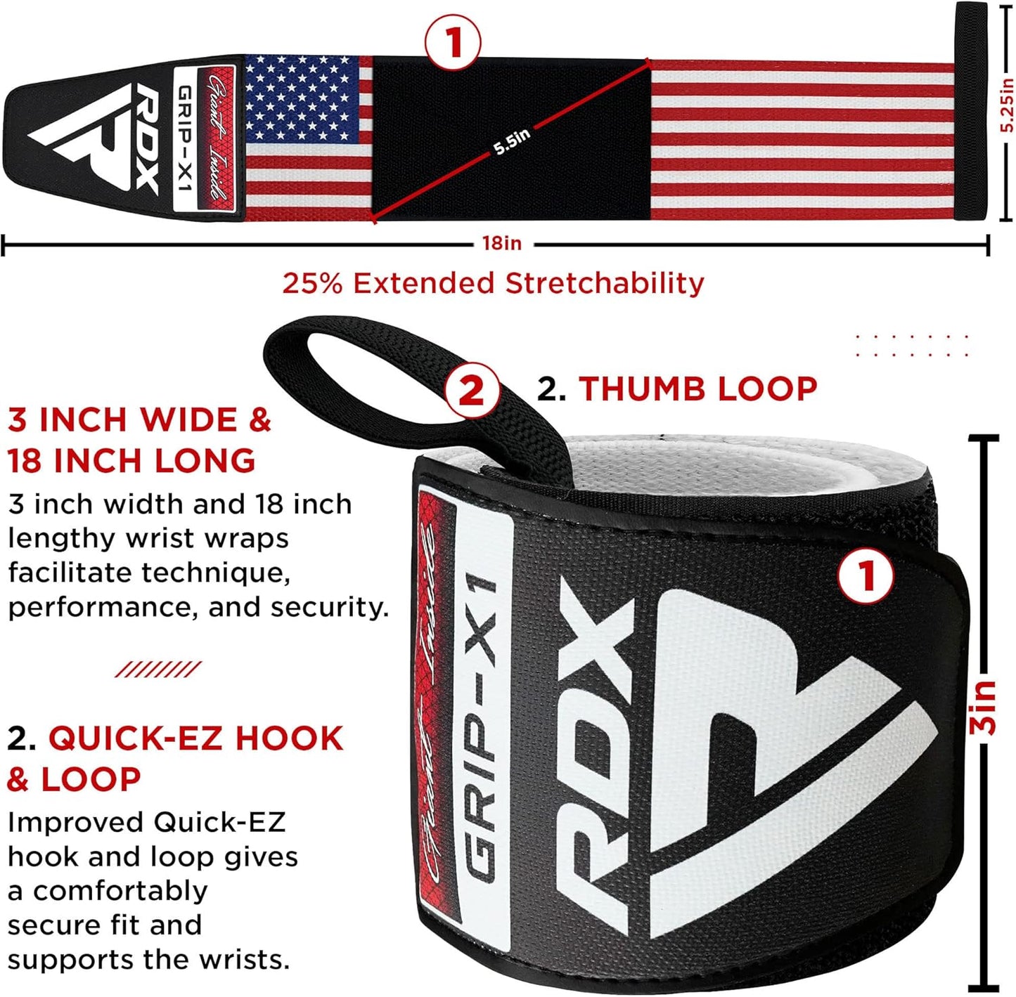 RDX Wrist Wraps for Weightlifting (Pair), IPL USPA Approved, Elasticated 18” Cotton Straps Support with Thumb Loop, Gym Wrap for Weight Lifting Powerlifting Competition Strength Training Bodybuilding