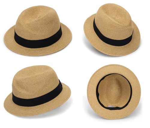 Straw Fedora-Sun-Hats for Women Men Summer Short-Brim-Trilby-Hat Packable Panama-Jazz Beach Hat(Size:M) Khaki