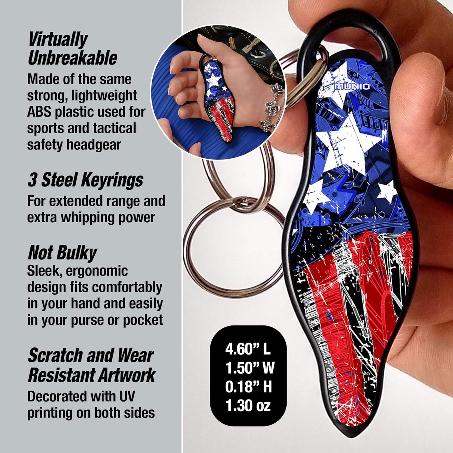 MUNIO Self Defense Keychain – Lightweight, Stylish & Portable Safety Tool for Women & Men – Non-Lethal Kubotan, Easy to Use, TSA Approved – Made in USA