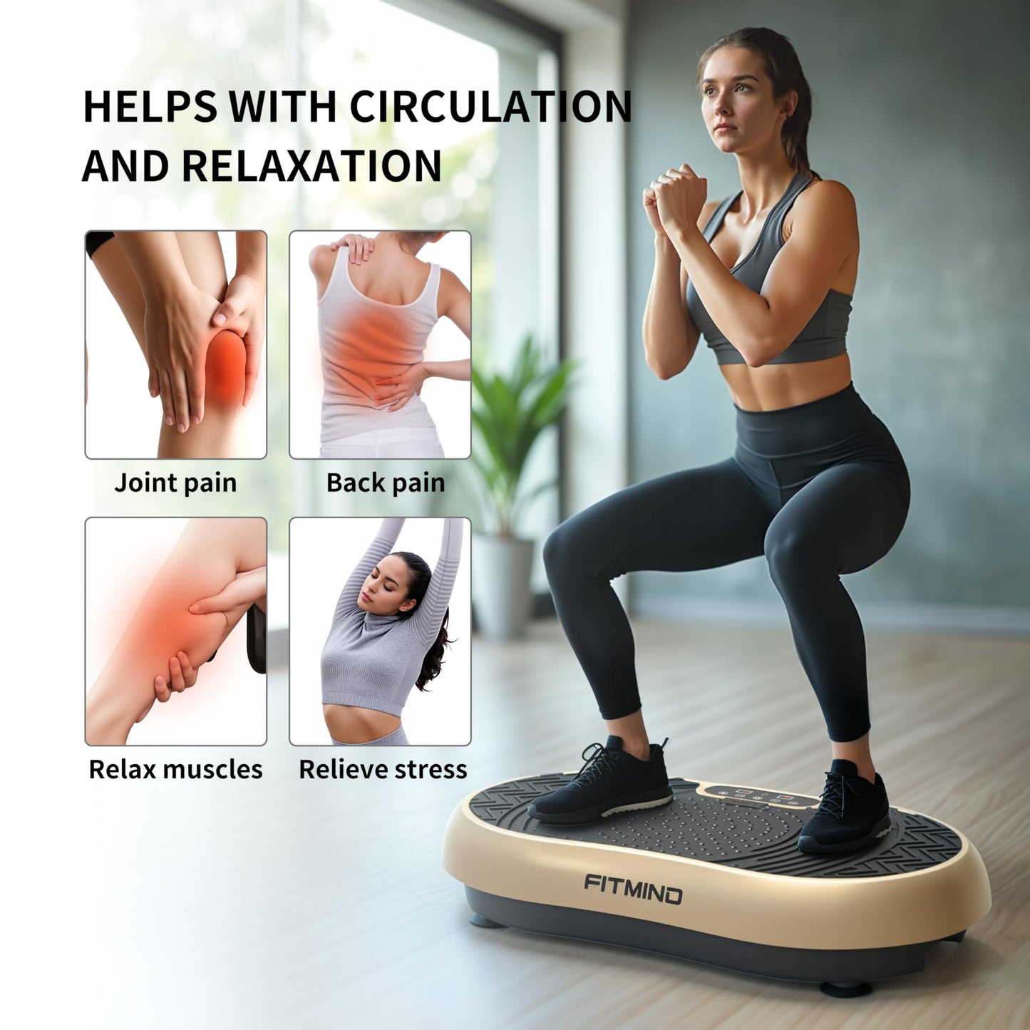 FITMIND Vibration Plate Exercise Machine, 24" x 14" Extra-Large Vibration Plate for Lymphatic Drainage, Vibration Plates for Weight Loss, Relaxing, Recovery