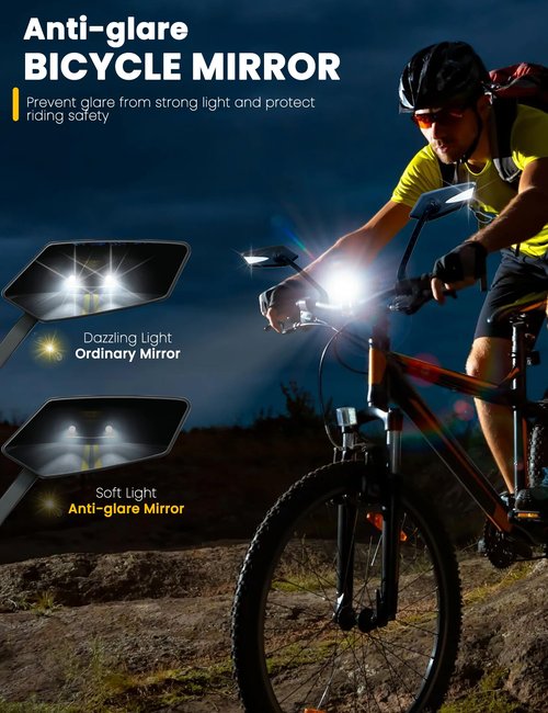 Handlebar Bike Mirror, Safe Crystal Convex Wide Angle UHD Glass Bicycle Mirror, Adjustable Rearview Mirror, Easy Installation for Ebike Scooter Snowbike (Convex Anti-glare Blue 1 Pair)